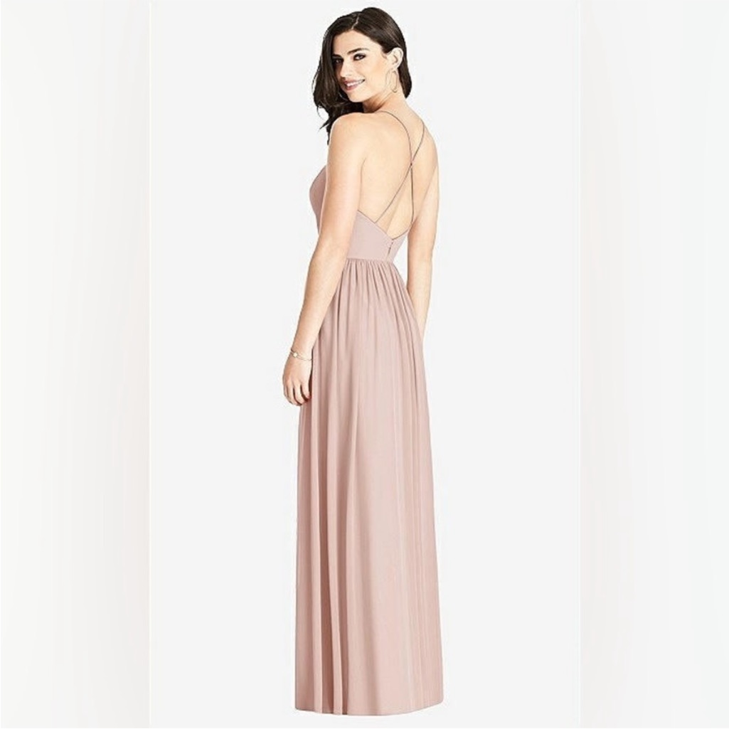 Dessy Collection- Criss Cross Strap Backless Maxi Dress In Toasted Sugar